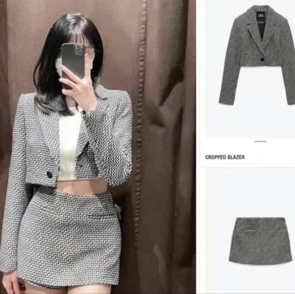 Zara Chic Tweed Black and White Skort Set  - Xs